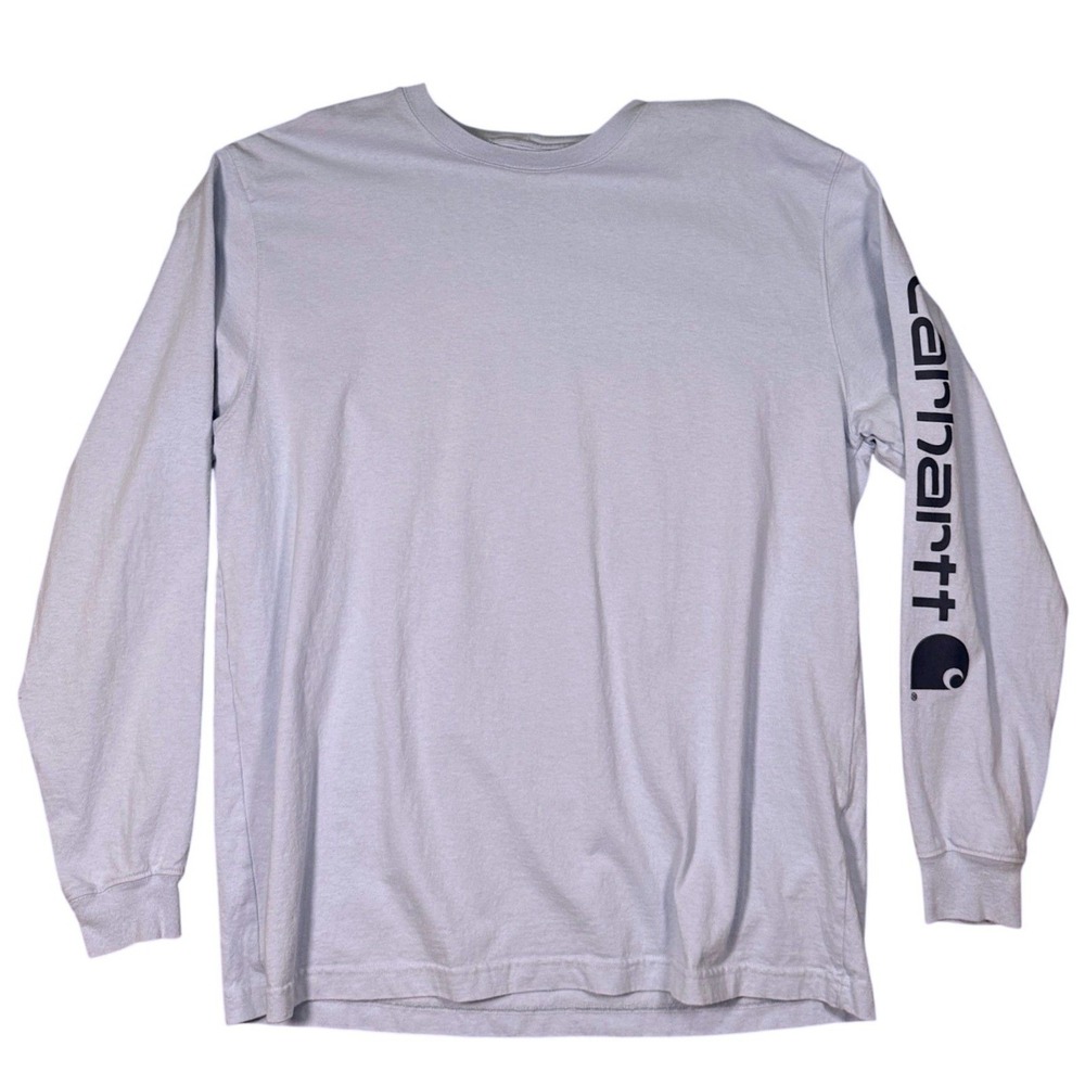 Carhartt Long Sleeve T Shirt Men L Light Blue Loose Fit Workwear Heavyweight Tee